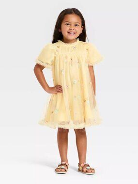 NEW Toddler Girls' Mad Engine Floral Embroidered Dress - Yellow 4T